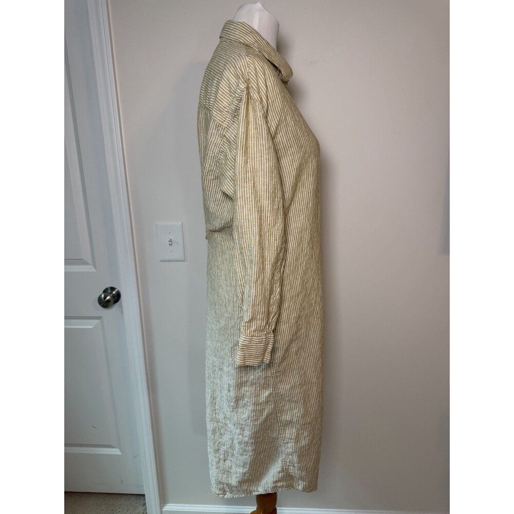 Faherty Laguna 100% Linen Midi Dress Golden Sun Stripe Size Medium Tan & White M - Picture 3 of 7